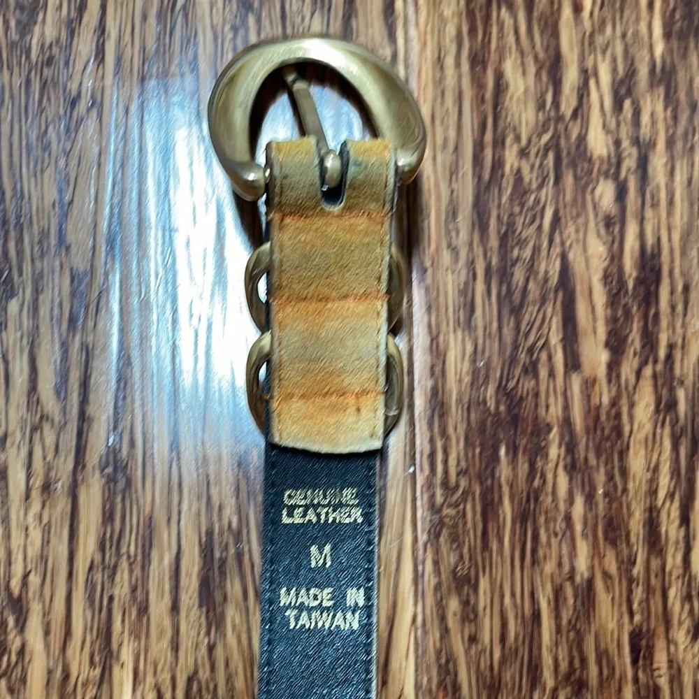 Vintage yellow tan suede leather gold hardware belt